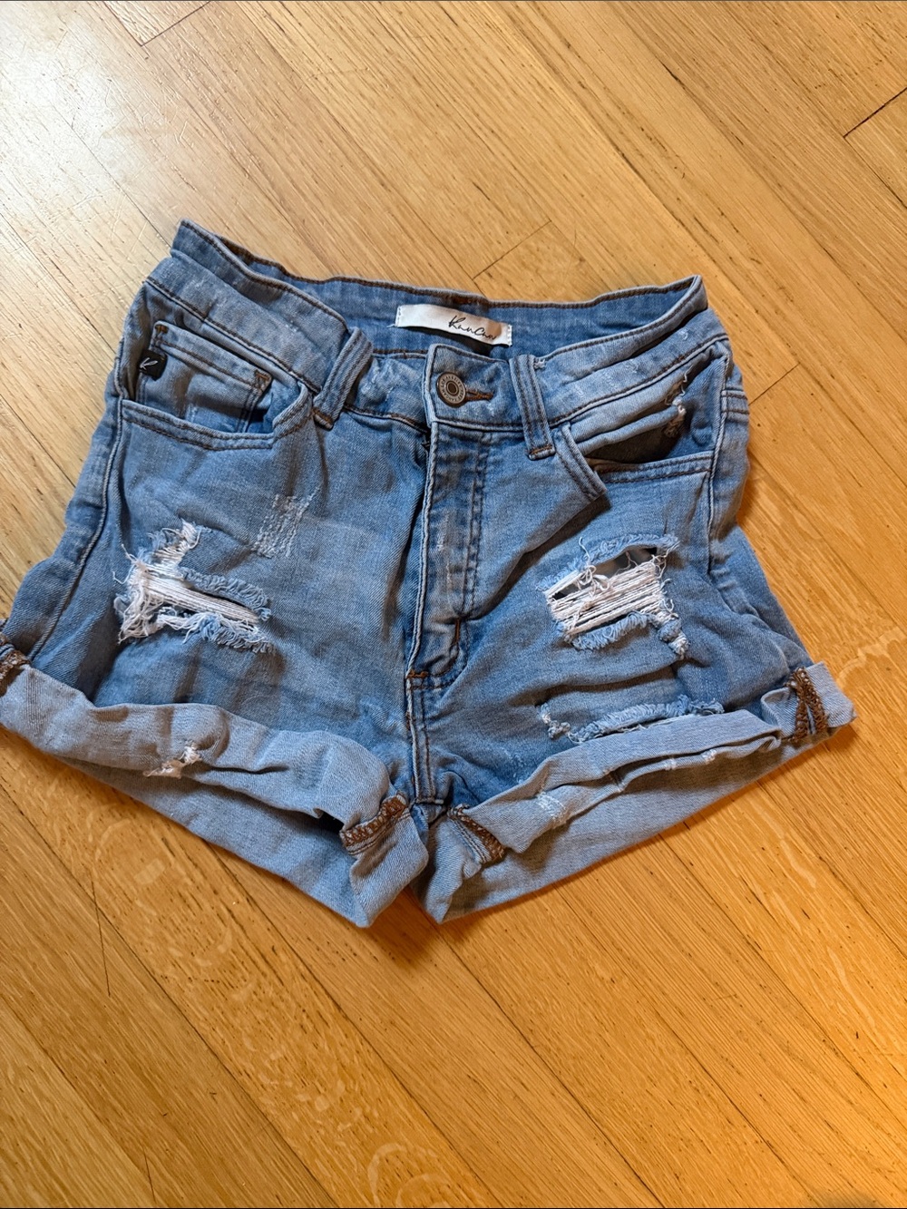 Light Blue Rolled Hem Distressed Denim Shorts